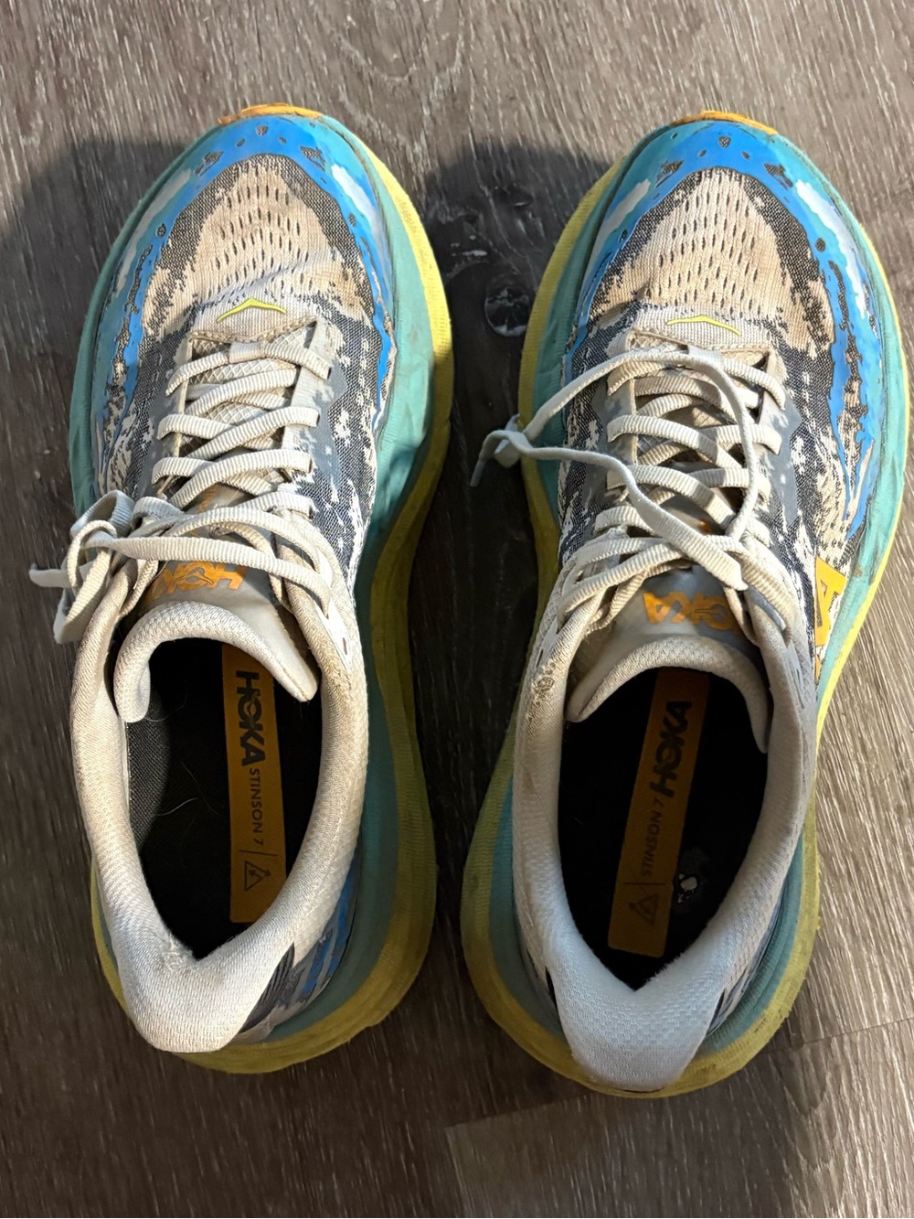 Hoka Stinson 7 Men's Running Shoes — Blue, Yellow, Cream
